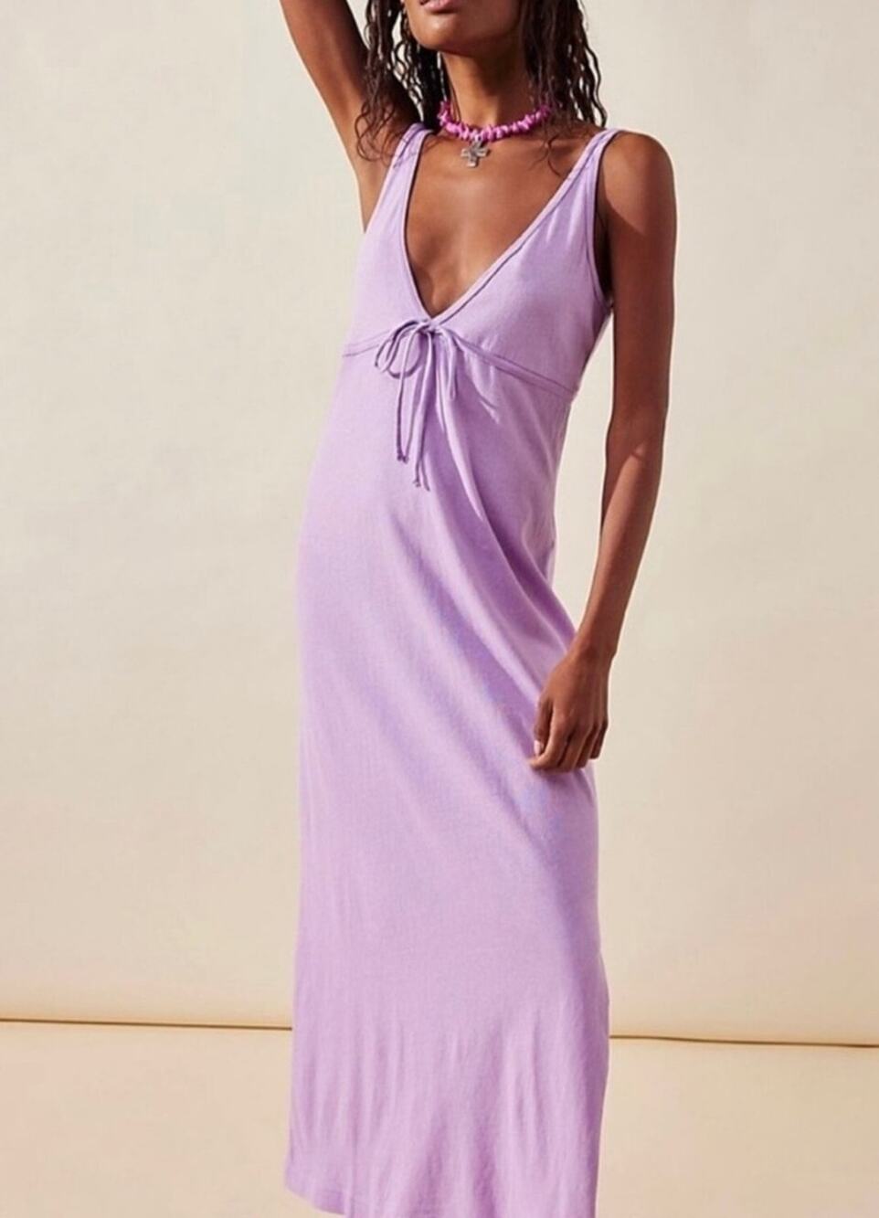 Free People Beach Essentials Lavender Cotton Tank Maxi Dress Small